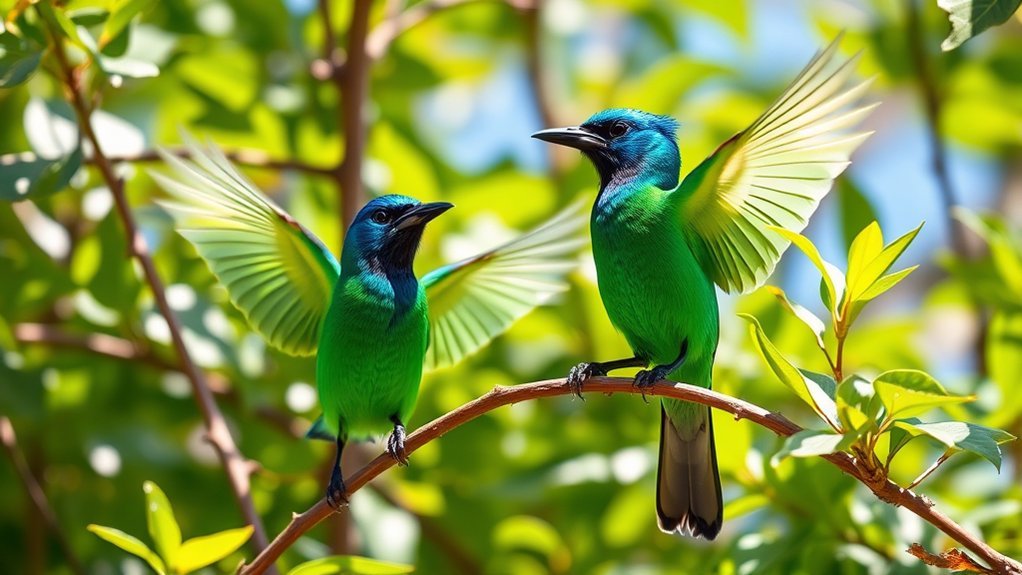 colorful intelligent green jays