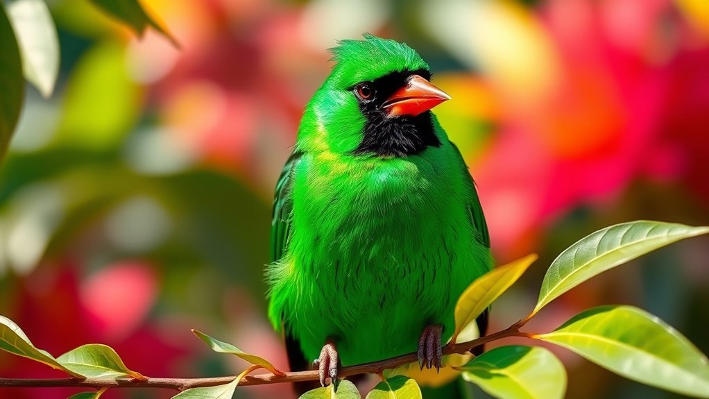 vibrant green feathered bird